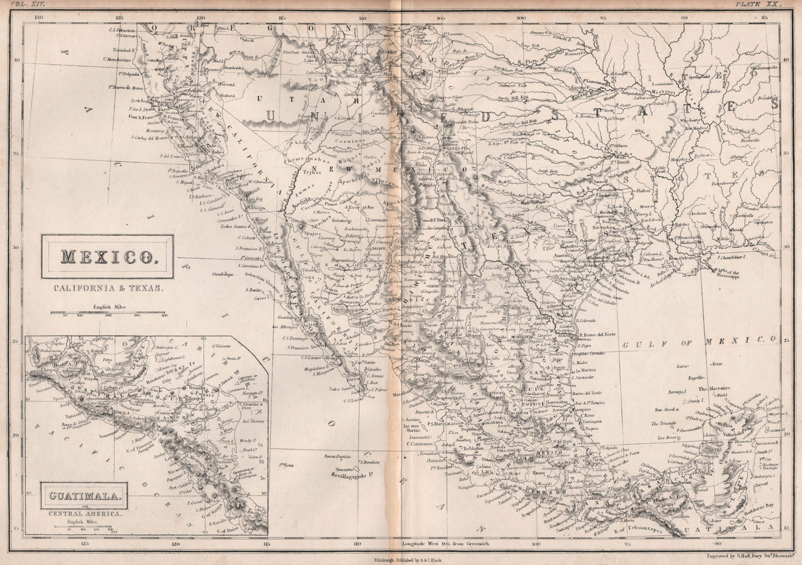 MEXICO, CALIFORNIA & TEXAS. Guatemala Central America. BRITANNICA 1860 old map